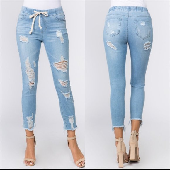 Distressed Skinny Denim Joggers - Picture 4 of 5